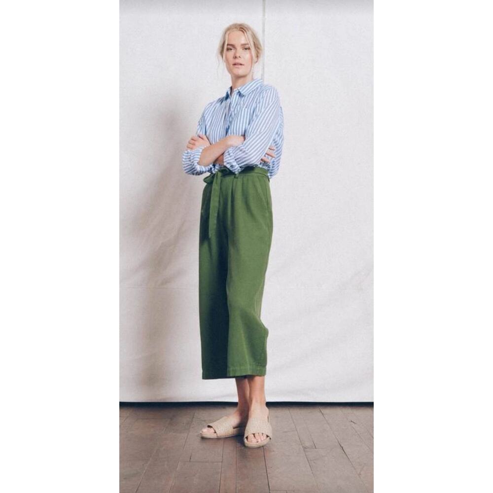 Trovata Birds of Paradis Tina Green High Rise Cropped Wide Leg Pants 6 NWT